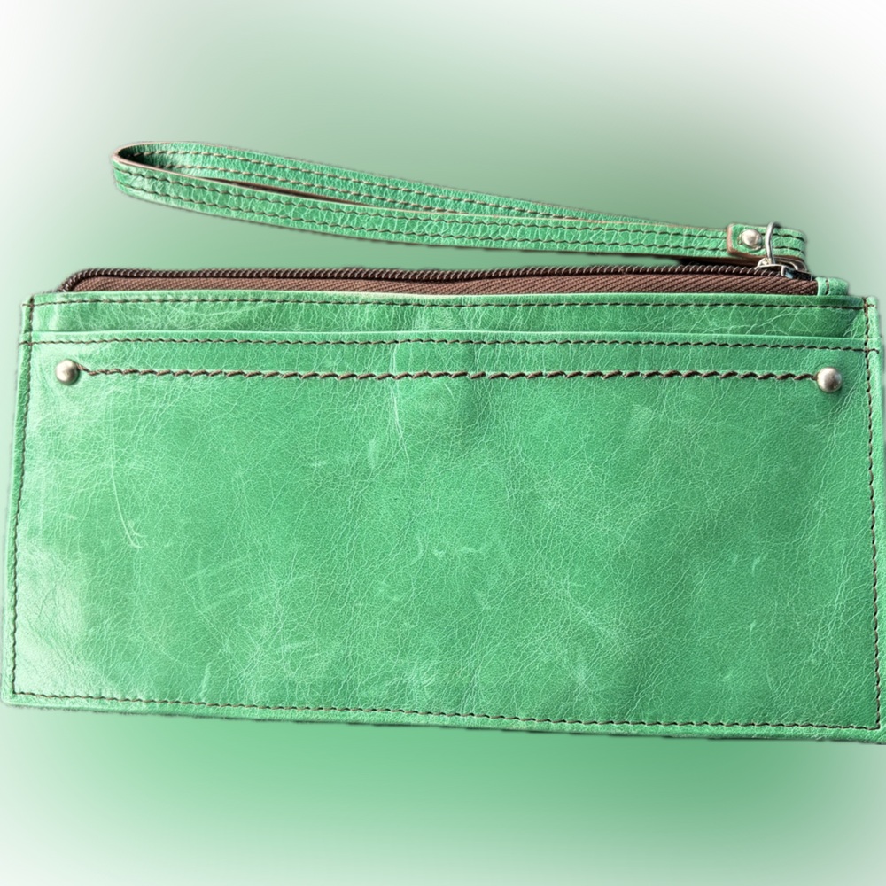 HOBO Teal Green Leather Wristlet Clutch - Picture 3 of 5